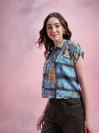DressBerry Ethnic Motifs Print Extended Sleeves Shirt Style Top