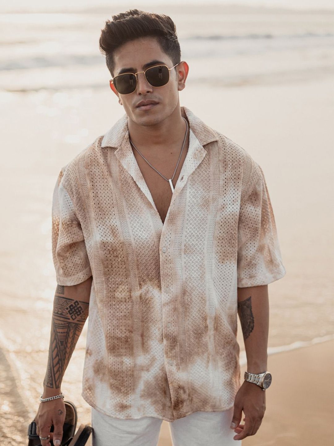 Powerlook Men Self Design Cuban Collar Casual Shirt
