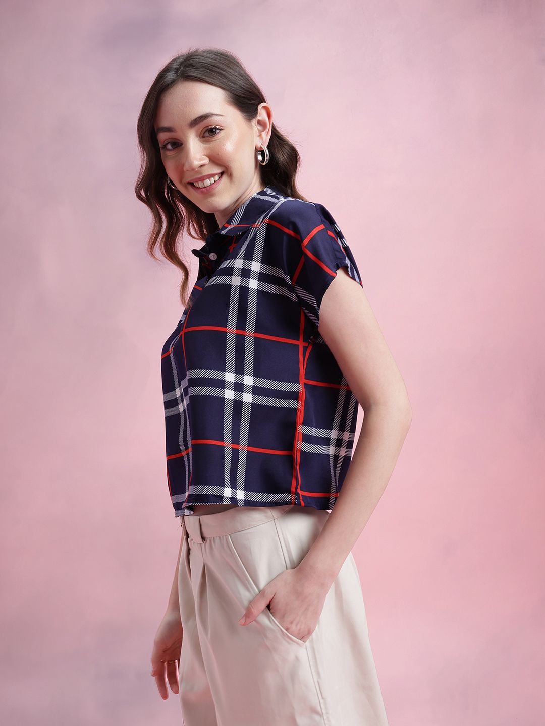 DressBerry Checked Extended Sleeves Shirt Style Top