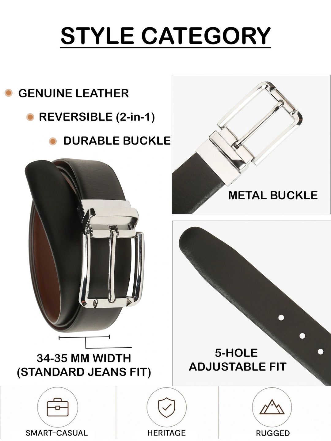 Teakwood Leathers Men Textured Leather Reversible Belt