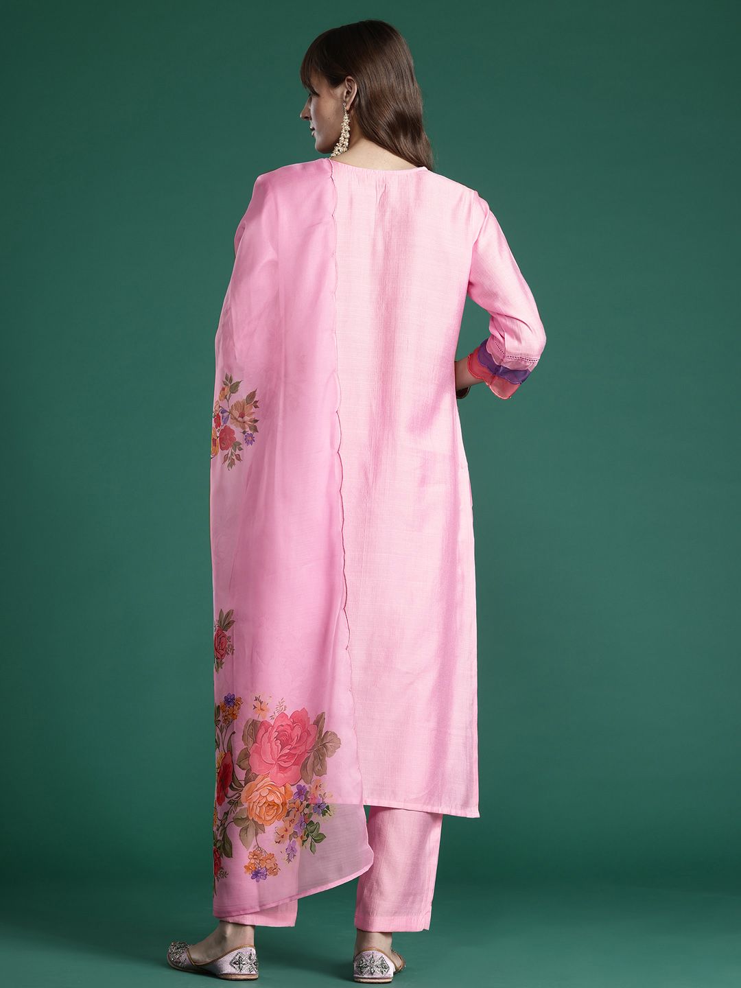 Indo Era Floral Embroidered Thread Work Kurta with Trousers & With Dupatta