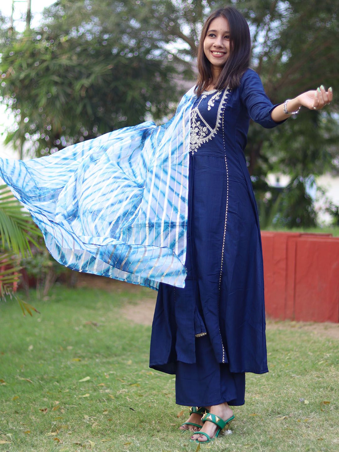 KALINI Women Ethnic Motifs Yoke Design Gotta Patti Kurta with Palazzos & With Dupatta