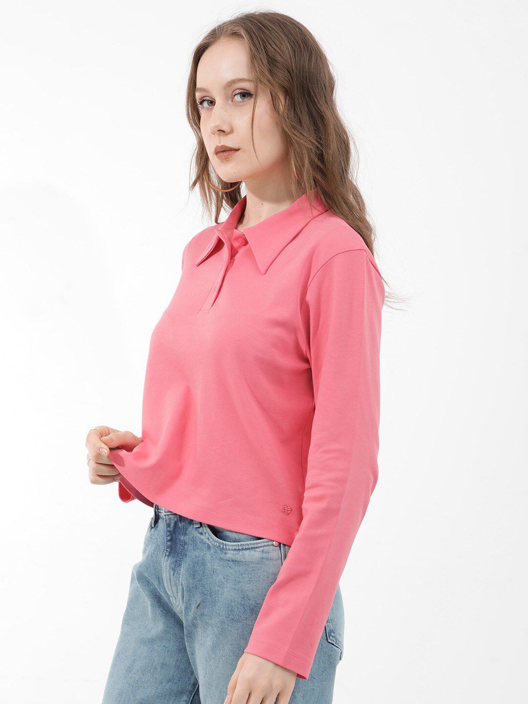 Rareism Shirt Collar Cotton Top