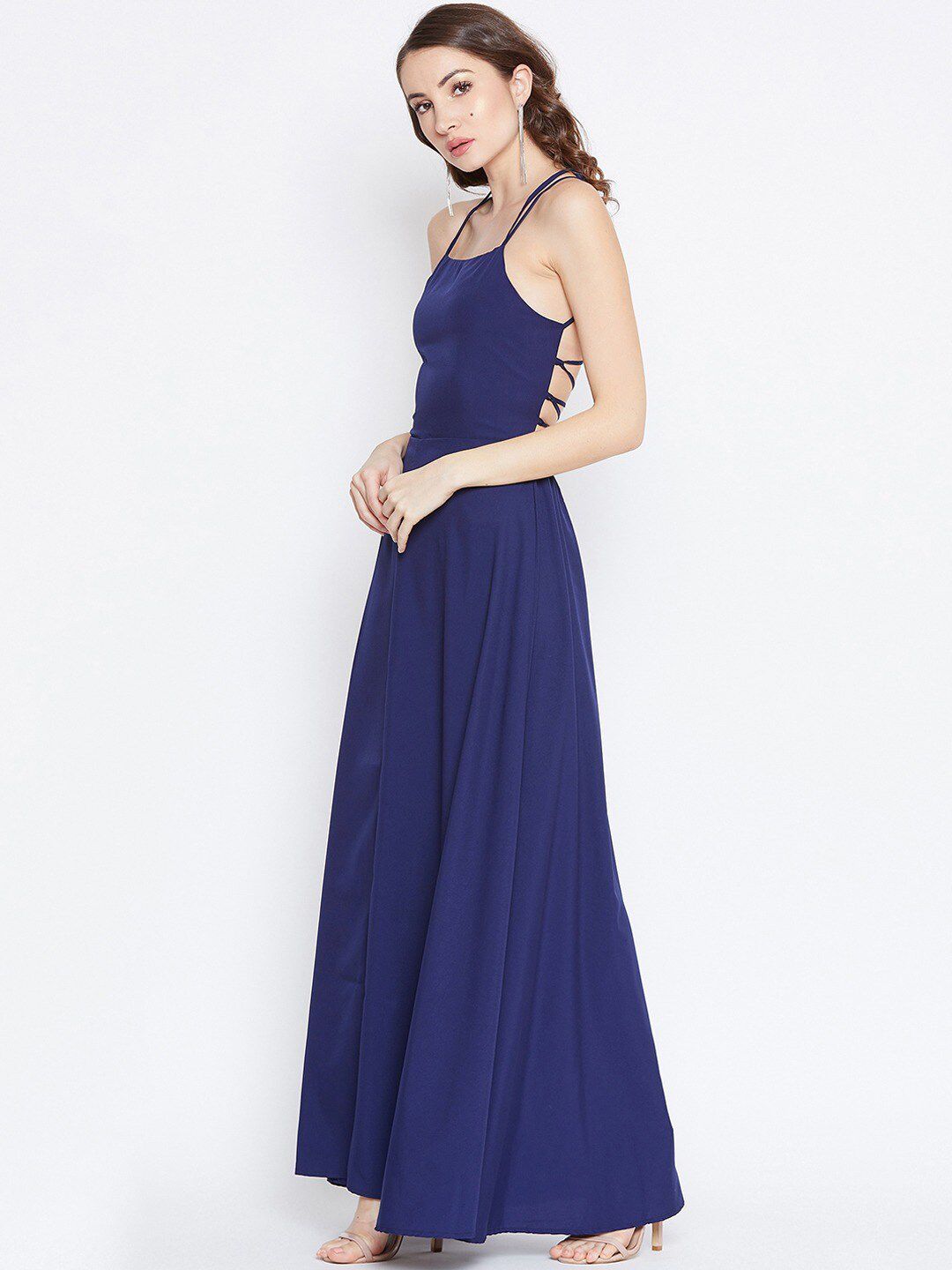 Berrylush Navy Blue Crepe Maxi Dress