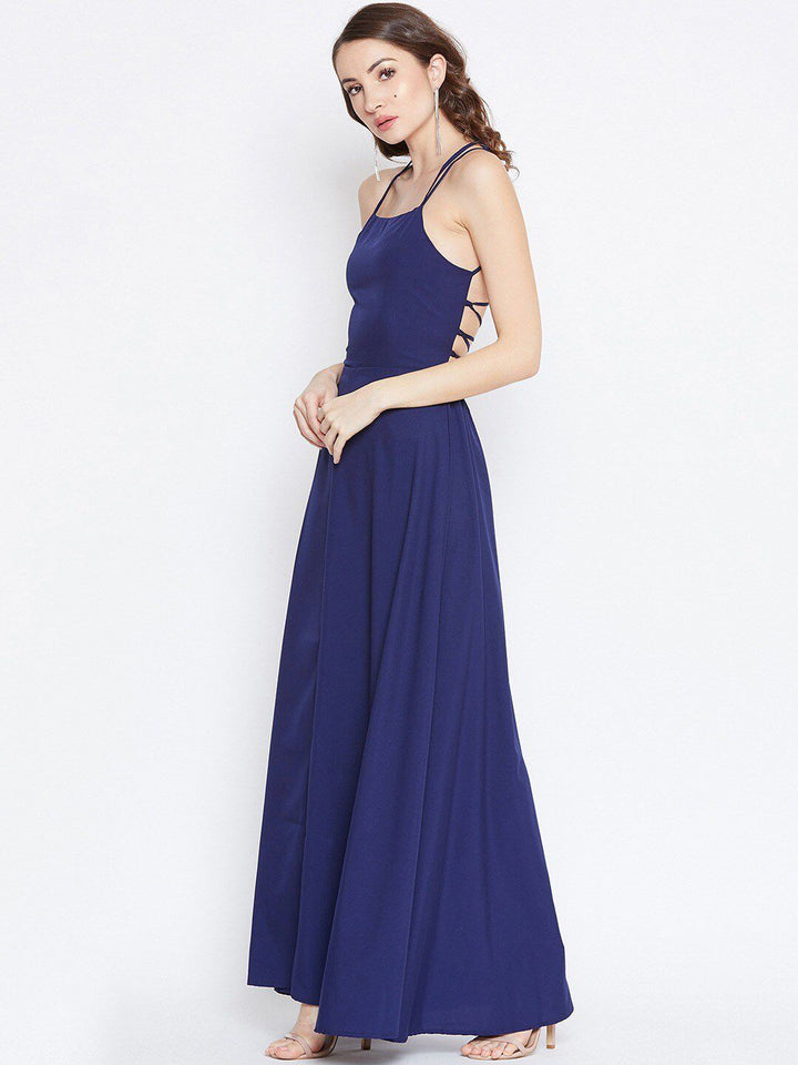 Berrylush Navy Blue Crepe Maxi Dress