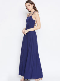 Berrylush Navy Blue Crepe Maxi Dress
