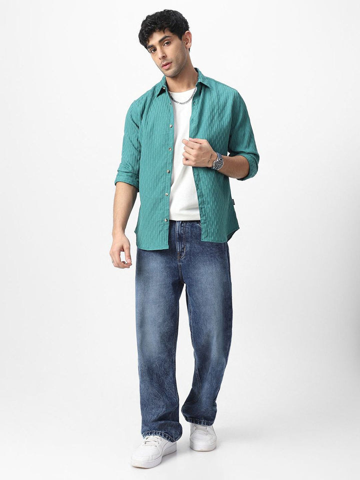 Urbano Fashion Men Textured Cotton Casual Shirt