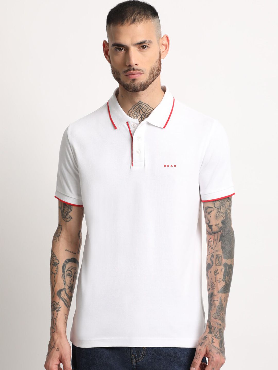 THE BEAR HOUSE Polo Collar Slim Fit Pure Cotton T-shirt