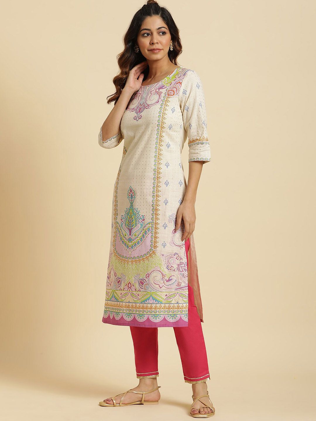 W Women Ethnic Motifs Printed Straight Pure Cotton Kurta