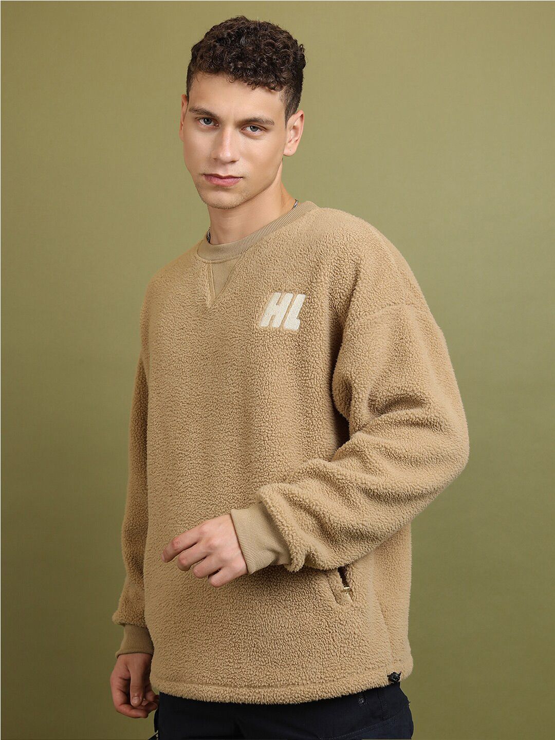 HIGHLANDER Brown Oversized Drop Shoulder Sleeves Sweatshirt
