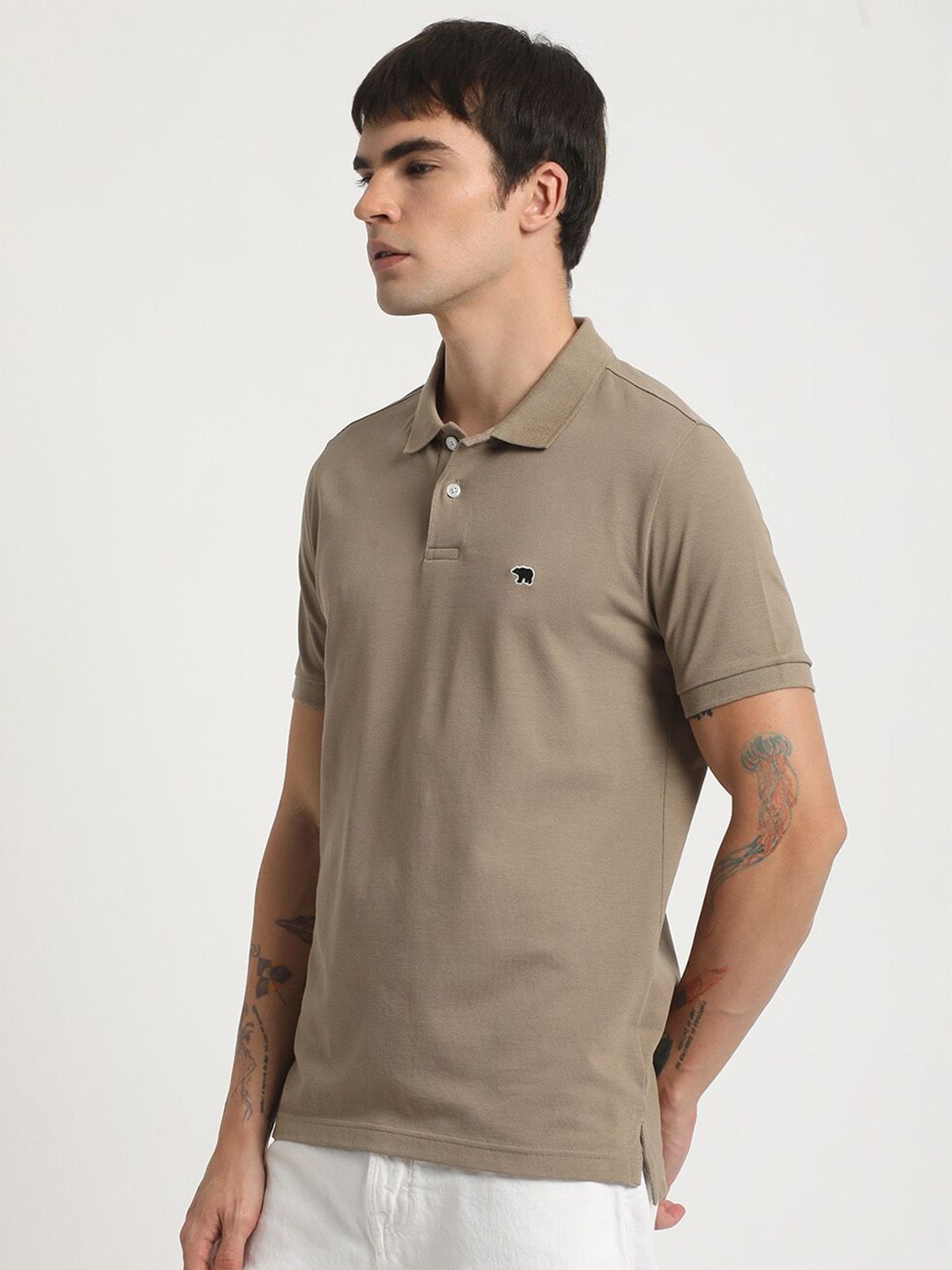 THE BEAR HOUSE Polo Collar Slim Fit Pure Cotton T-shirt