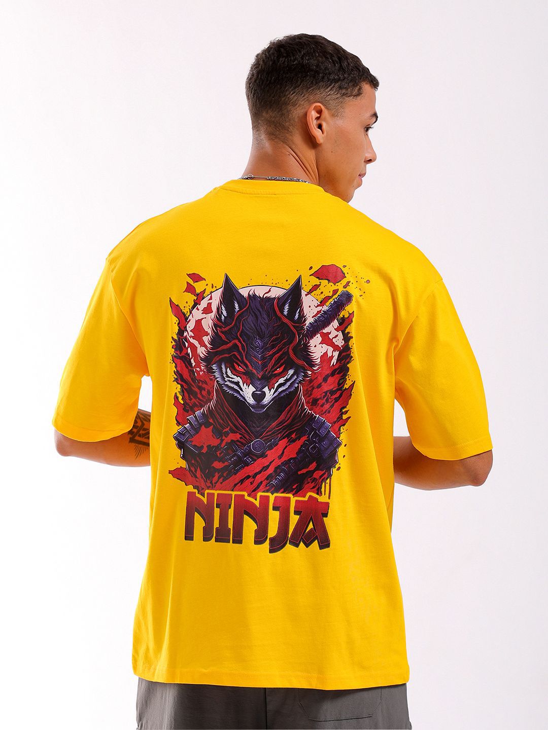 The Indian Garage Co Men Back Printed Round Neck Boxy Oversized T-shirt