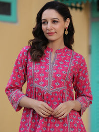 Motif Etnik Hujan &amp; Pelangi Bercetak Kurti A-Line Kapas Tulen