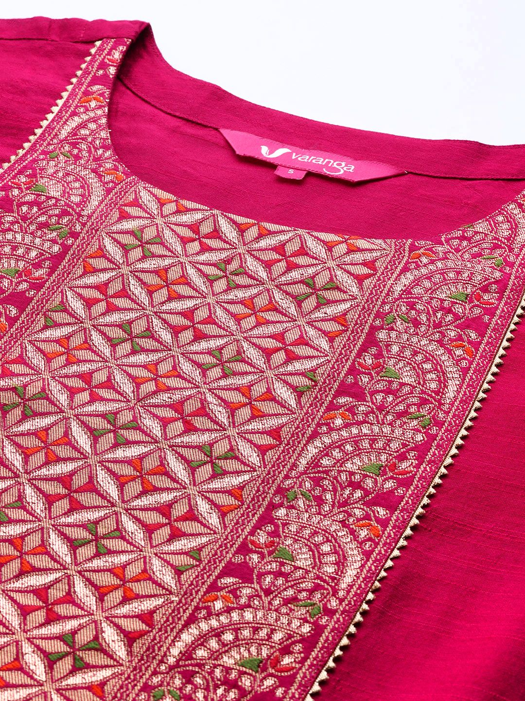 Varanga Brocade Yoke with Gota Detail Kurta with Trouser with Bandhani Printed Dupatta