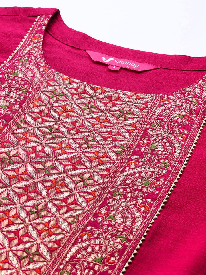 Varanga Brocade Yoke with Gota Detail Kurta with Trouser with Bandhani Printed Dupatta