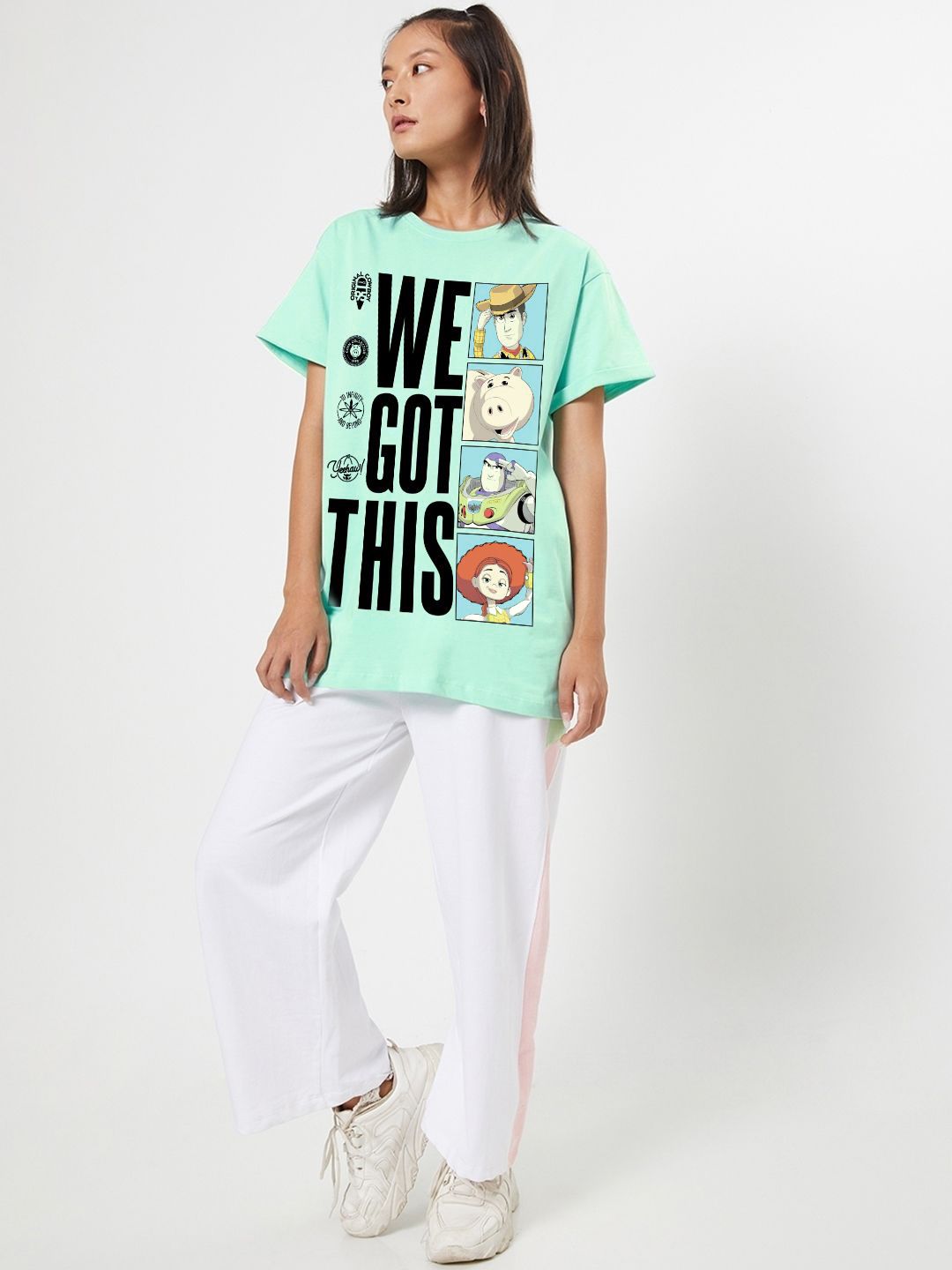 Bewakoof Typography Printed Round Neck Pure Cotton Oversized Toy Story T-shirt