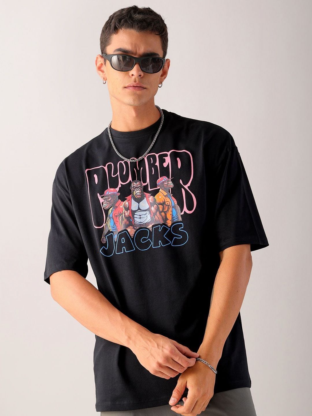 The Indian Garage Co Men Back Printed Oversized Round Neck T-shirt