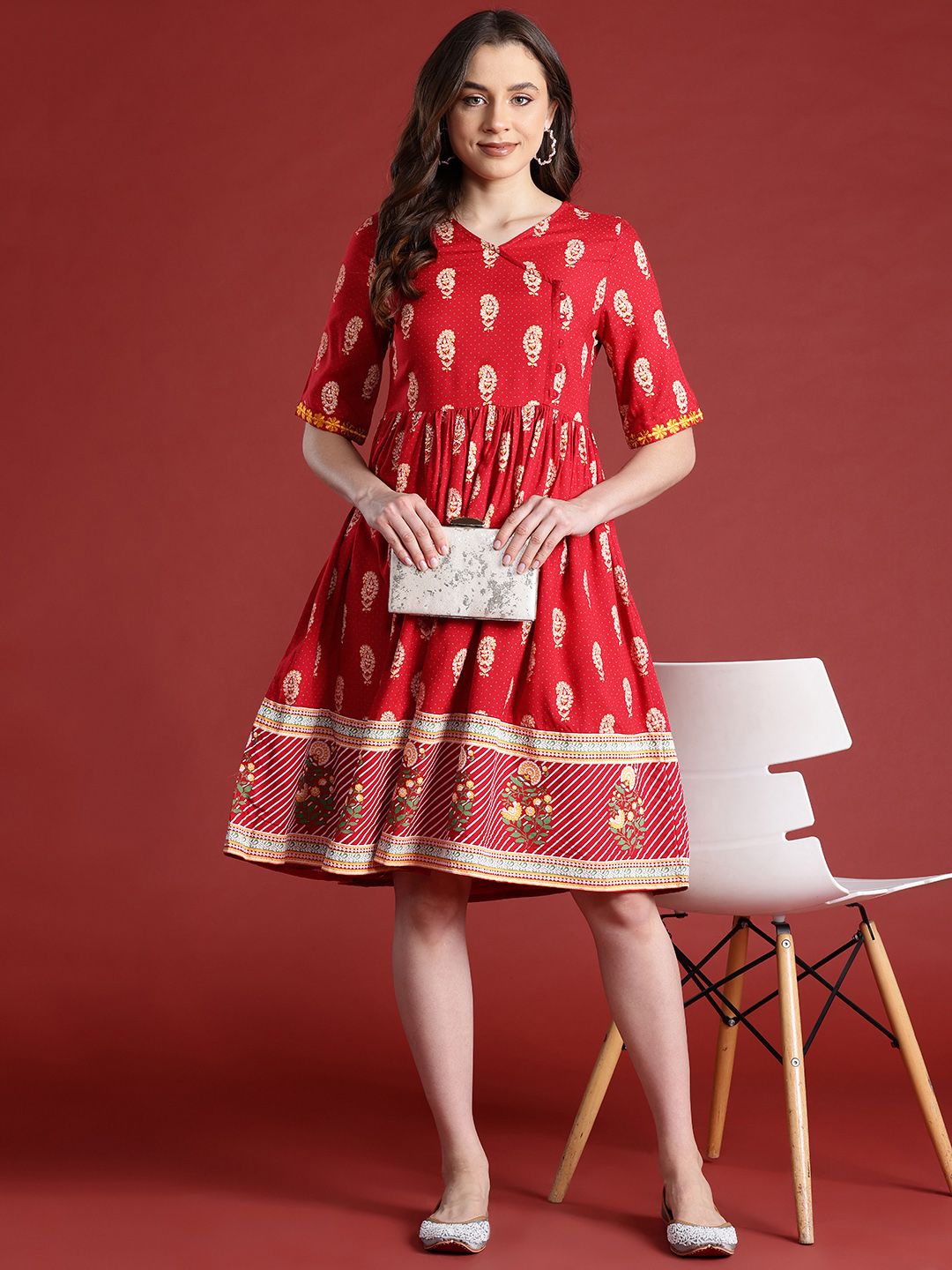 Anouk Ethnic Motif Printed Knee Length A-Line Ethnic Dress
