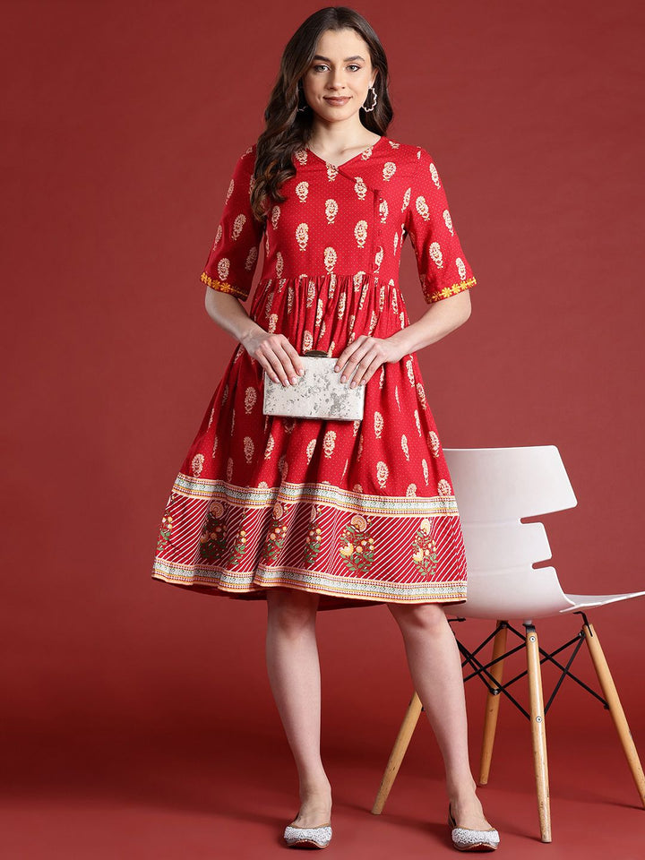 Anouk Ethnic Motif Printed Knee Length A-Line Ethnic Dress