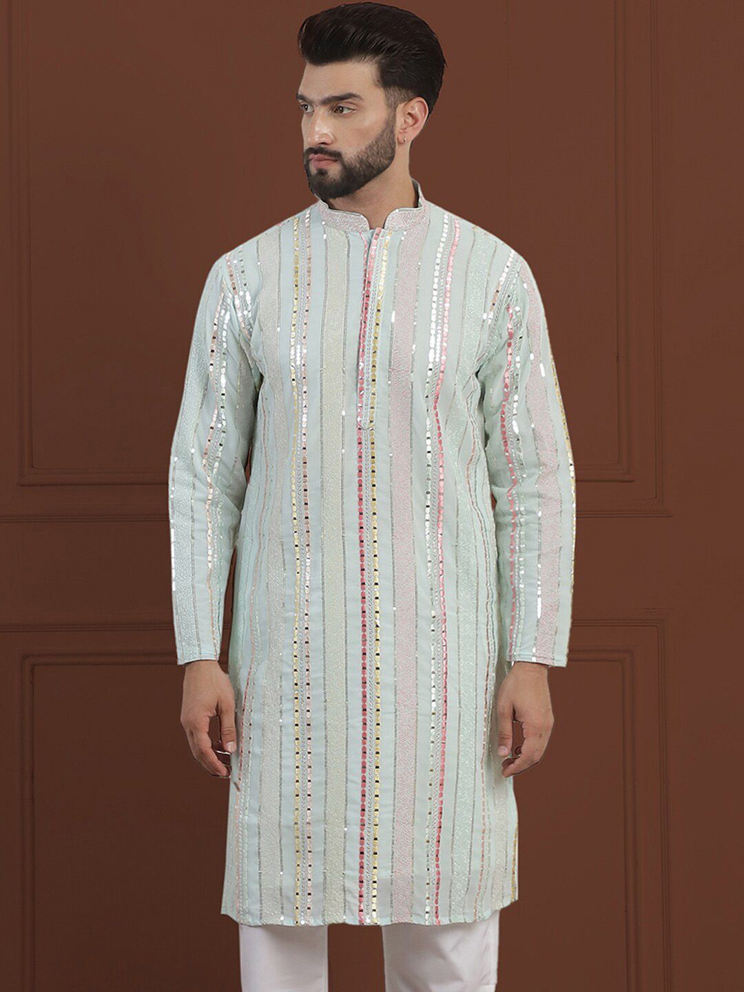 SOJANYA LUXE Kurta Georgette Tulen Berhias Berjalur