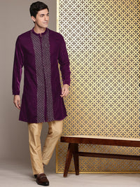House of Pataudi Embellished Sequinned Velvet Finish Jashn Kurta