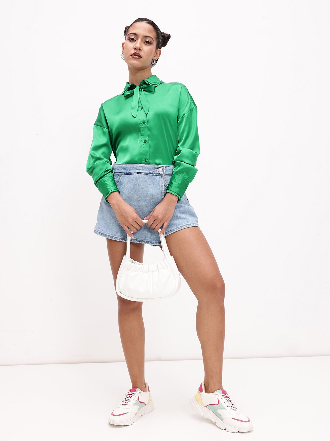 DressBerry Charming Vintage Peter Pan Collar Satin Finish Shirt
