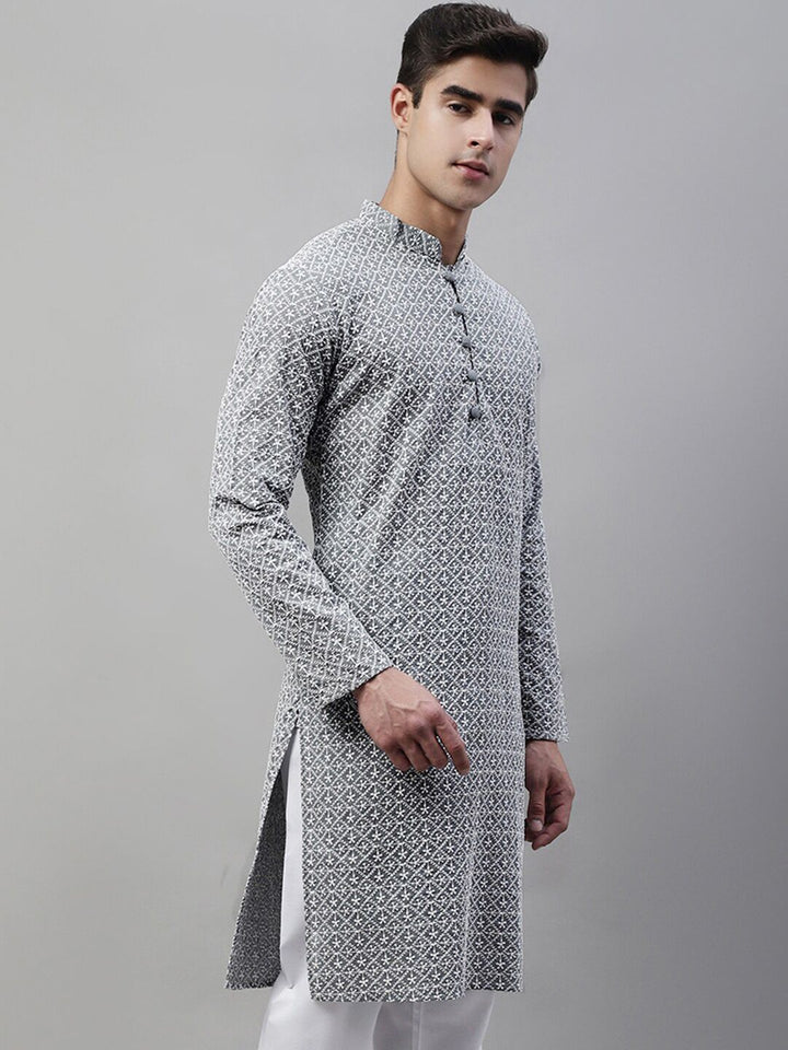 Jompers Embroidered Mandarin Collar Chikankari Kurta