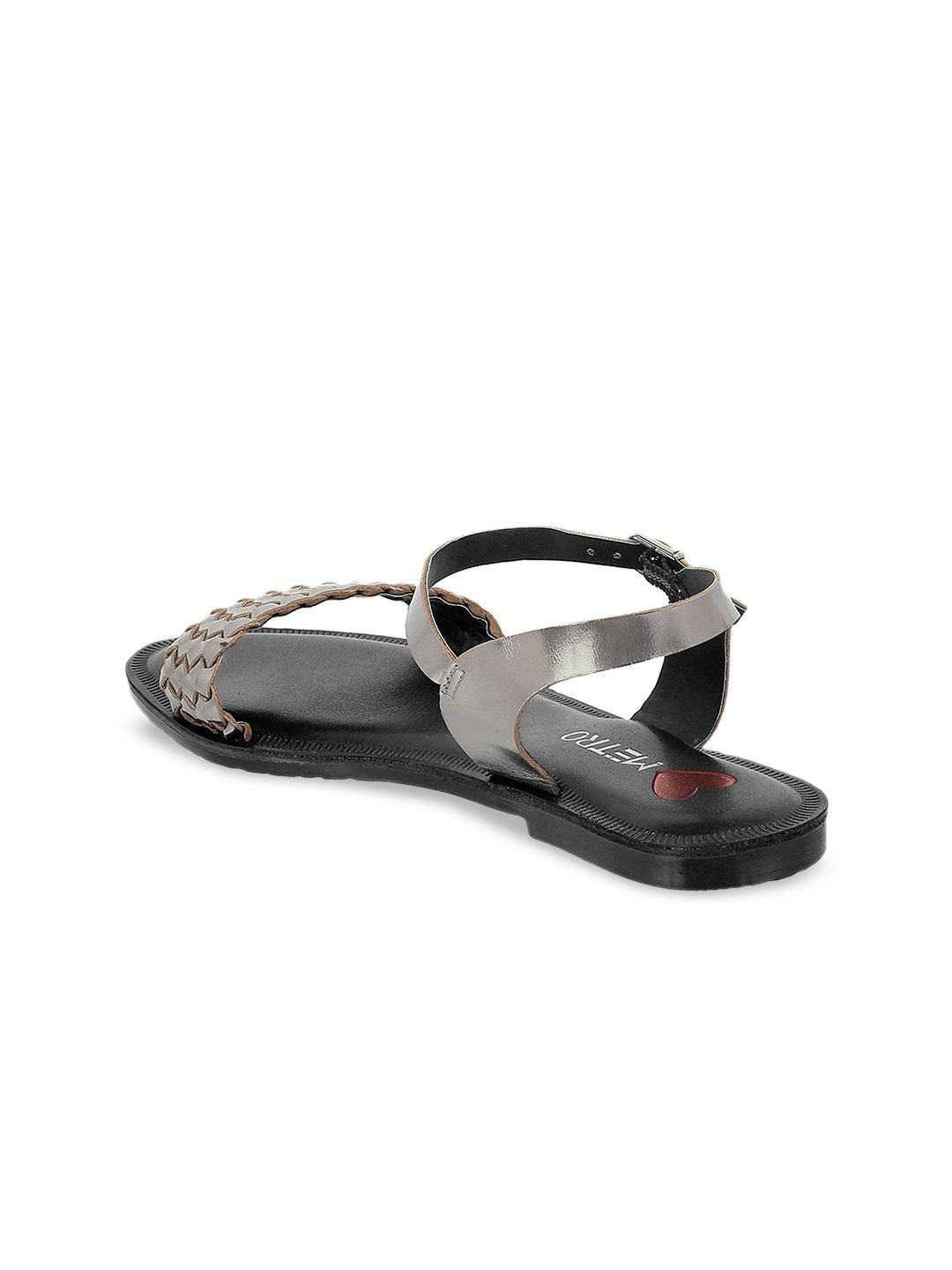 Metro Women Taupe Woven Design Open Toe Flats