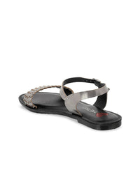 Metro Women Taupe Woven Design Open Toe Flats