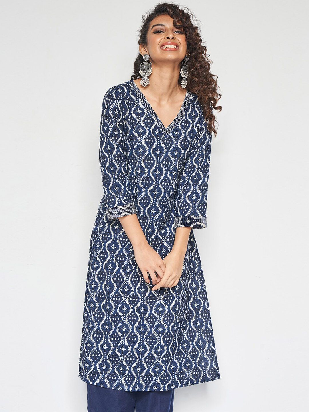 Global Desi Women Paisley Printed Flared Sleeves Chikankari Kurta