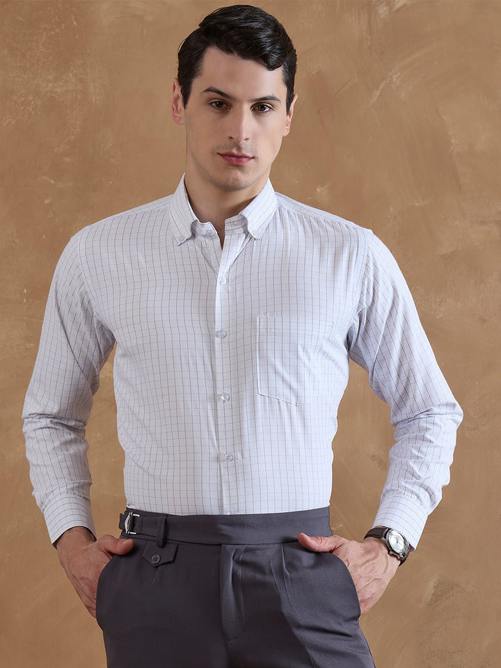 DENNISON Men Smart Grid Tattersall Checked Formal Shirt