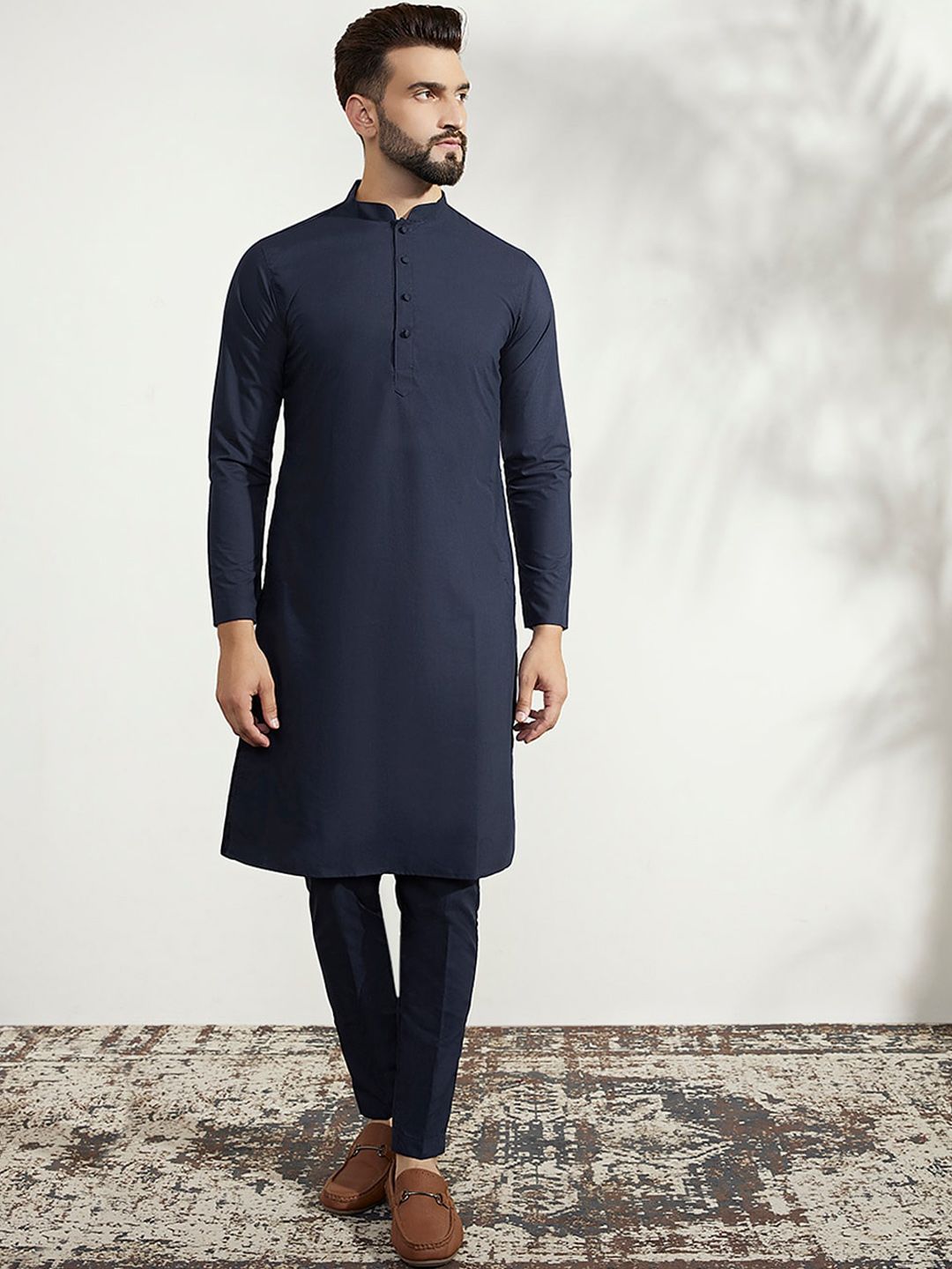 KISAH Men Woven Jacquard Regular Fit Ethnic Motifs Kurta Jacket Trouser Set