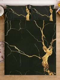 KLOTTHE Black Abstract Printed Fitted 300 TC King Bedsheet With 2 Pillow Cover