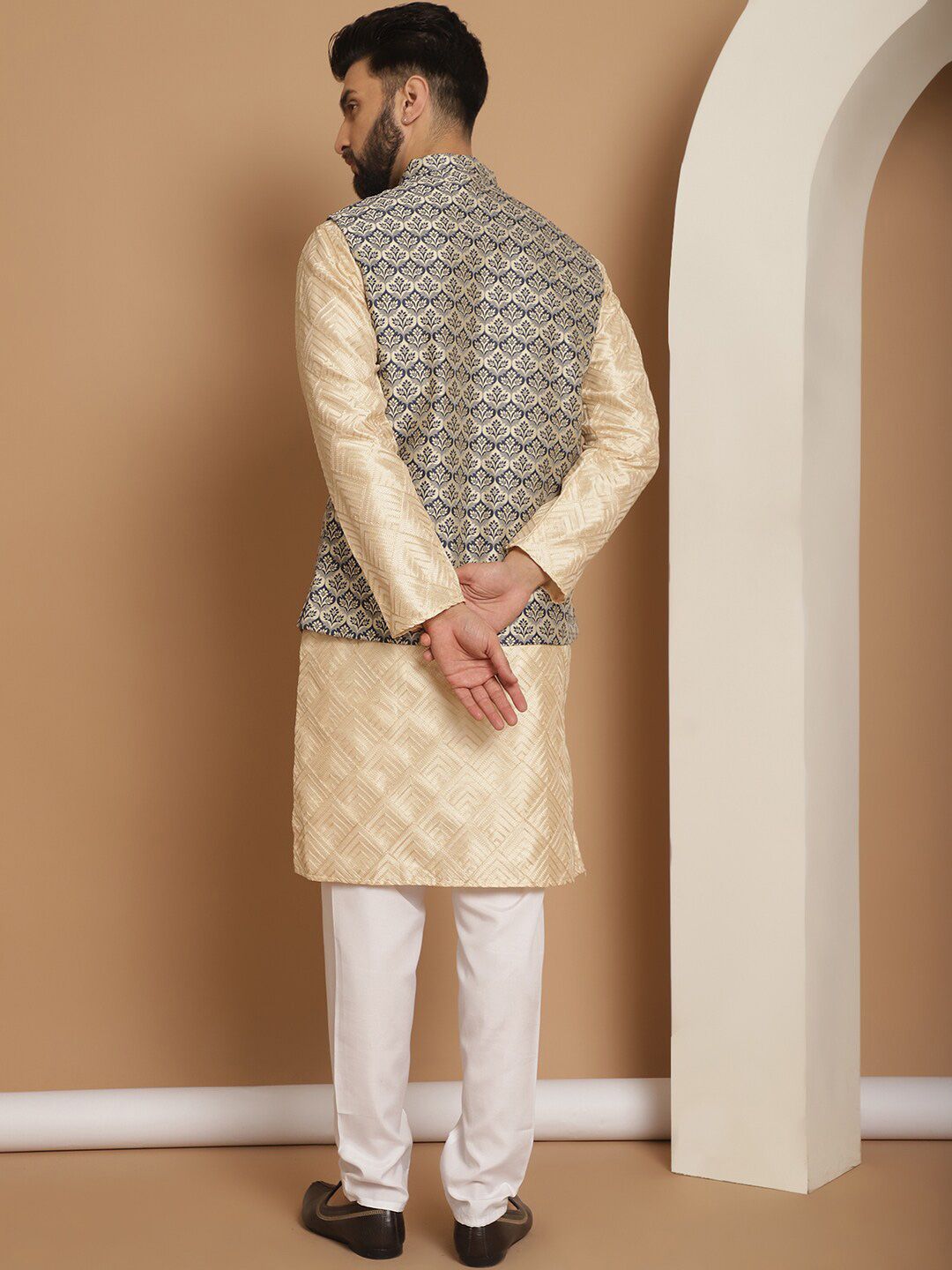Anouk Embroidered Regular Kurta with Churidar & Nehru jacket