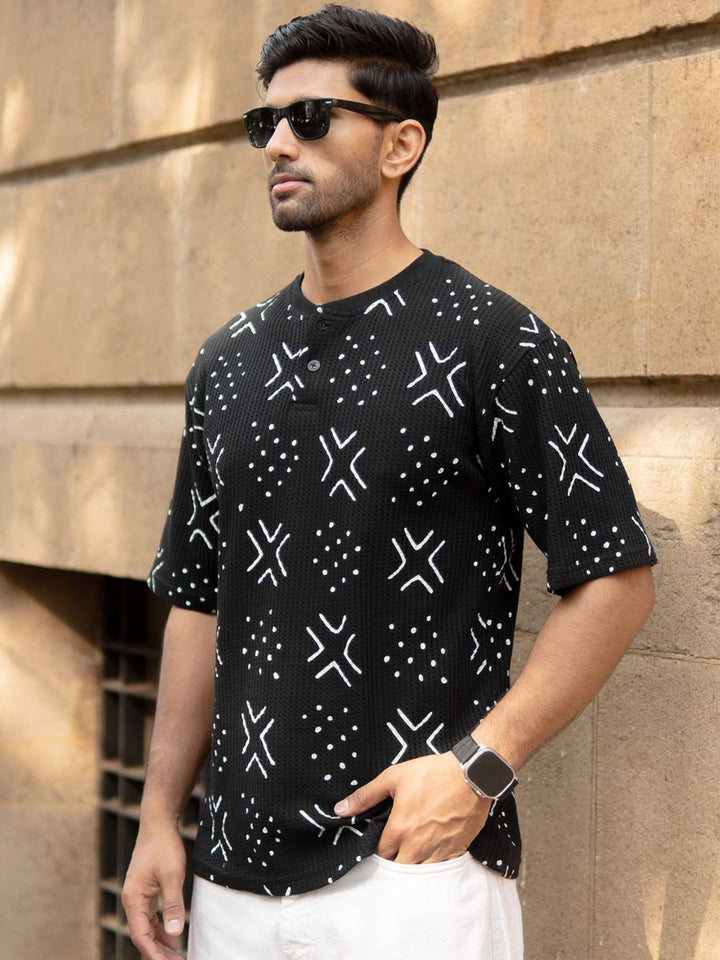 T-Shirt Henley Lelaki Powerlook Lelaki Hitam Berstruktur Hitam