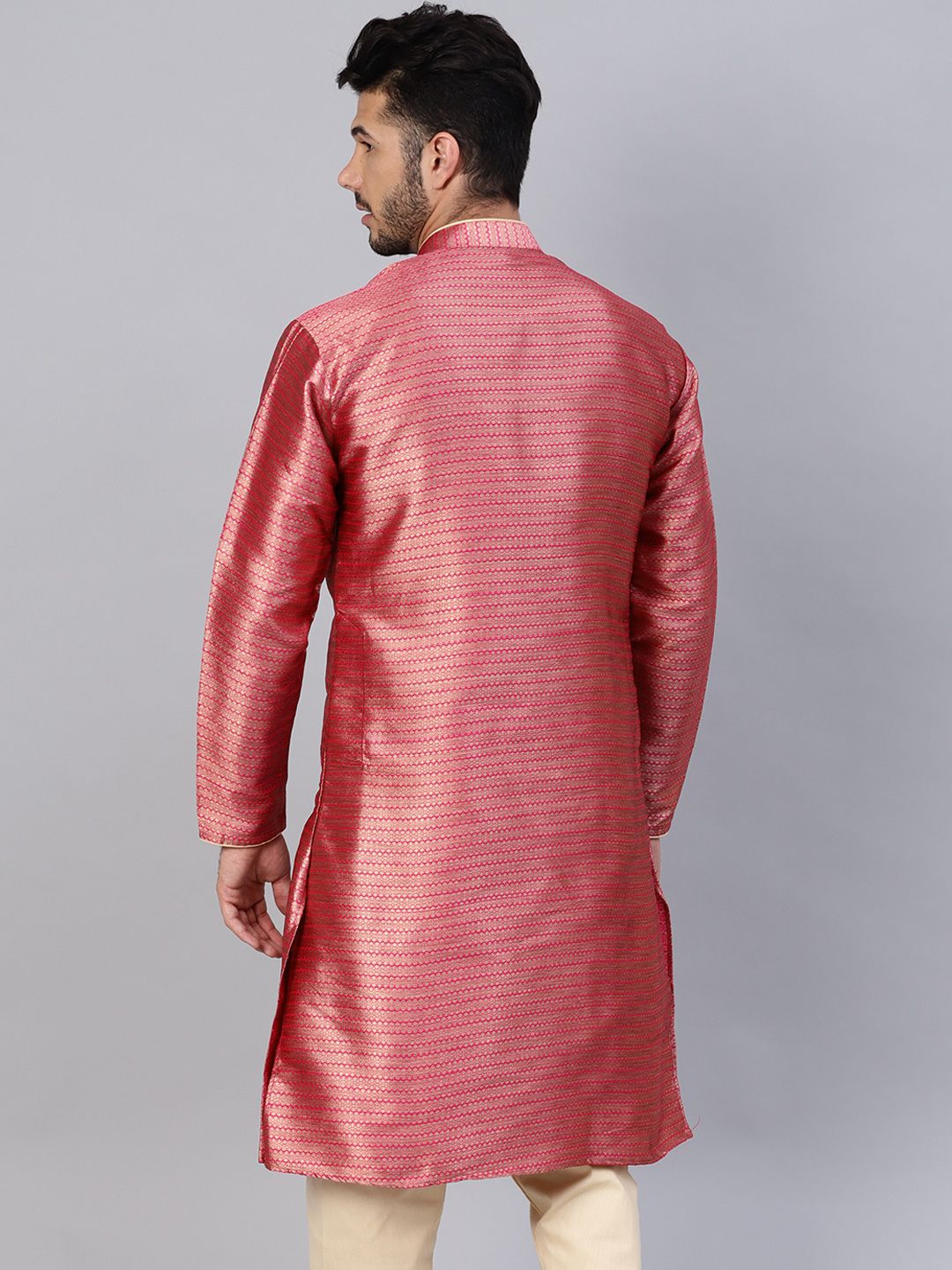SOJANYA Men Pink Woven Design Straight Kurta