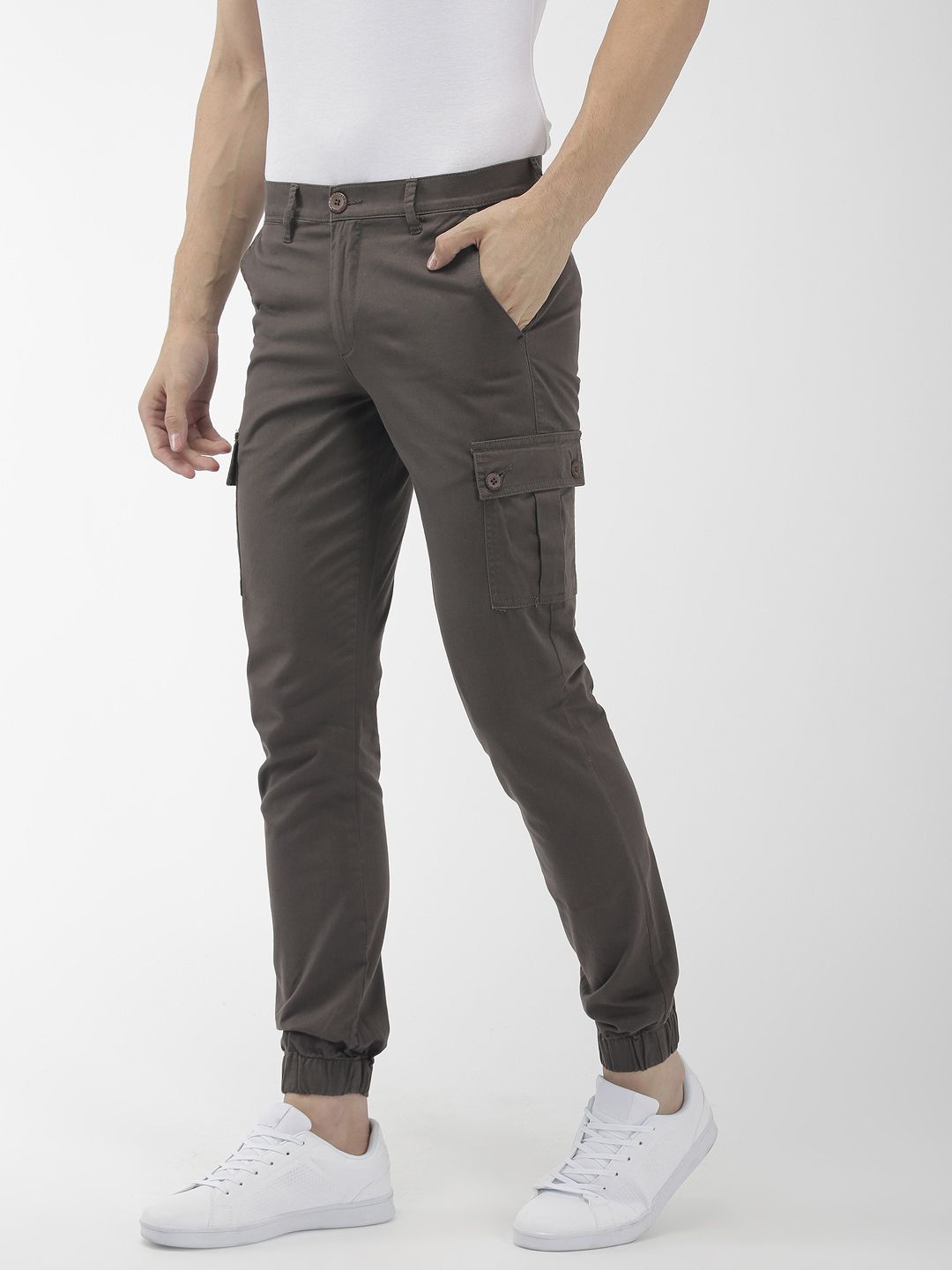 The Indian Garage Co Men Grey Slim Fit Solid Cargo Style Joggers