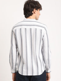 THE BEAR HOUSE Pure Cotton Striped Slim Fit Mandarin Collar Casual Shirt