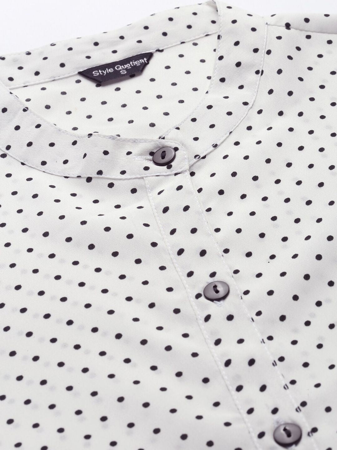 Style Quotient White & Black Polka Dot Print Mandarin Collar Shirt Style Top