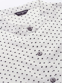 Style Quotient White & Black Polka Dot Print Mandarin Collar Shirt Style Top