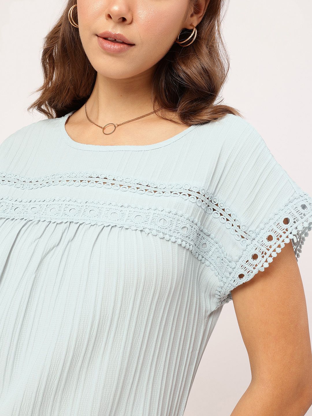 DressBerry Lacy Luxe Self-Striped A-Line Top
