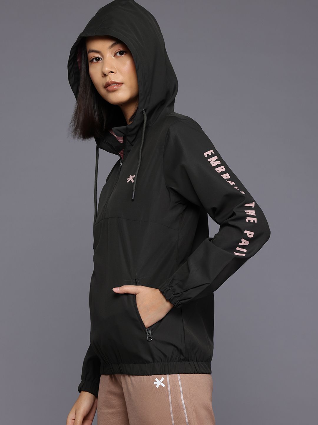 HRX by Hrithik Roshan Rapid-Dry Typography Print Hooded Training Tailored Jacket