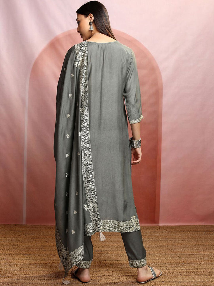 Vishudh Ethnic Motifs Embroidered Straight Pure Cotton Kurta & Trousers With Dupatta