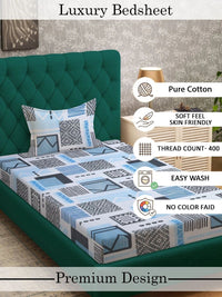 Myntra Elegant Homes Blue Geometric 400 TC Single Bedsheet with 1 Pillow Covers