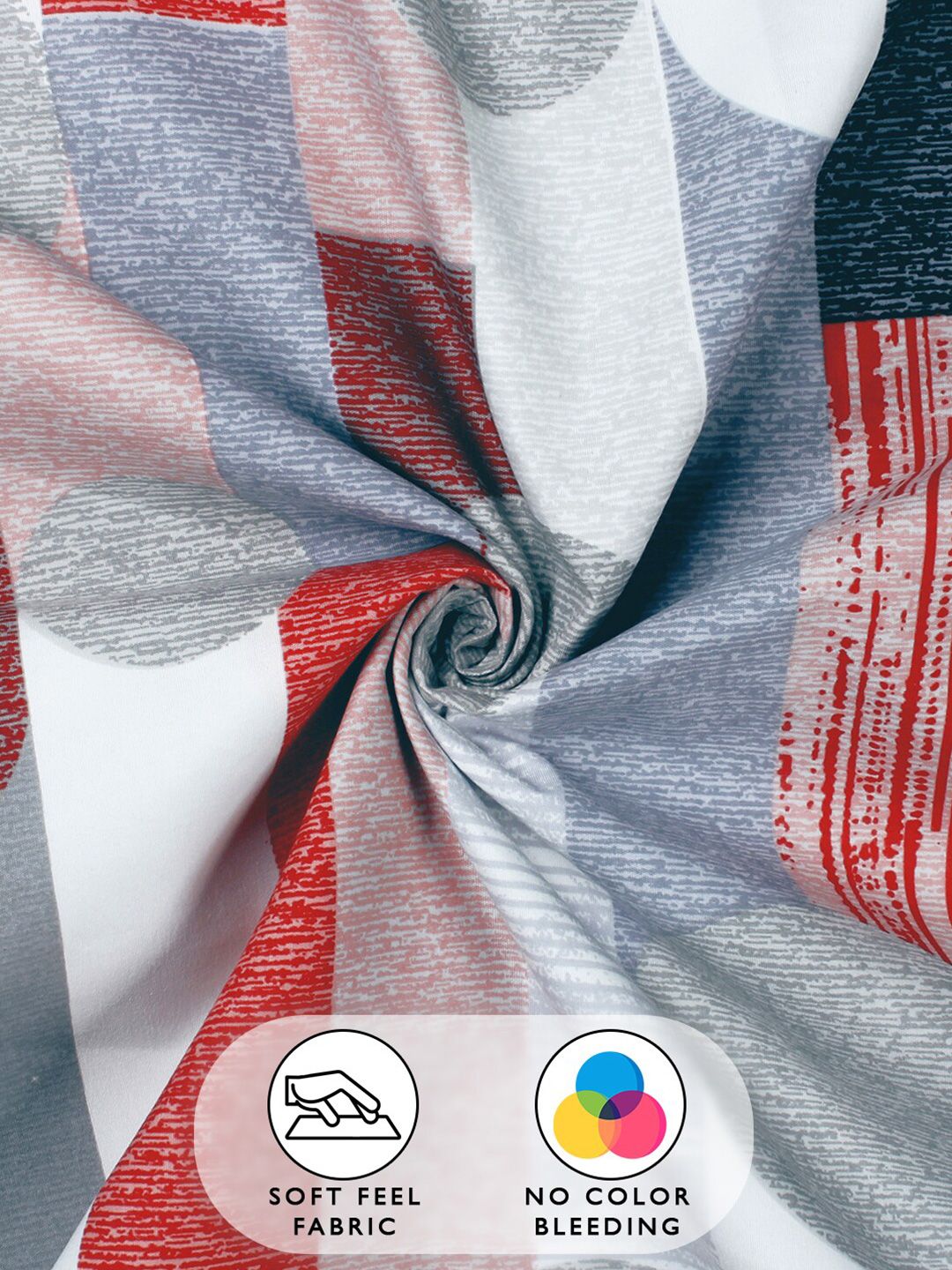 Story@home Grey & Red Geometric 180 TC Queen Bedsheet with 2 Pillow Covers