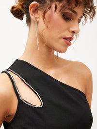 SASSAFRAS Black One Shoulder Basic Jumpsuit