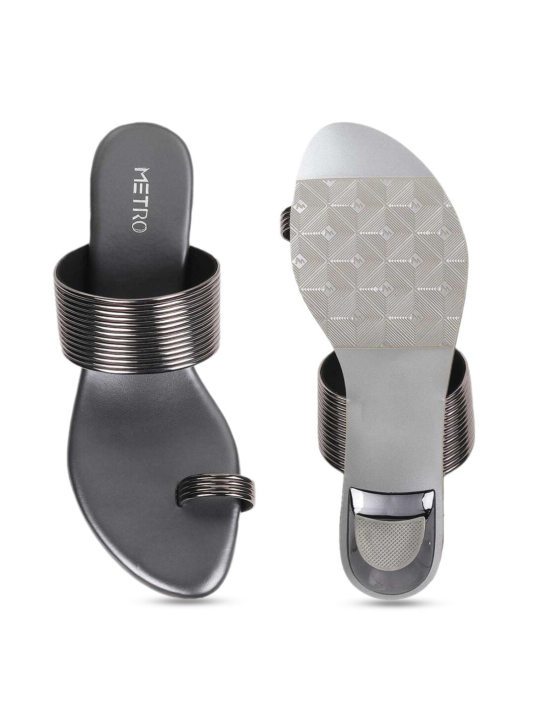 Metro Grey Textured Kitten Sandals Heels
