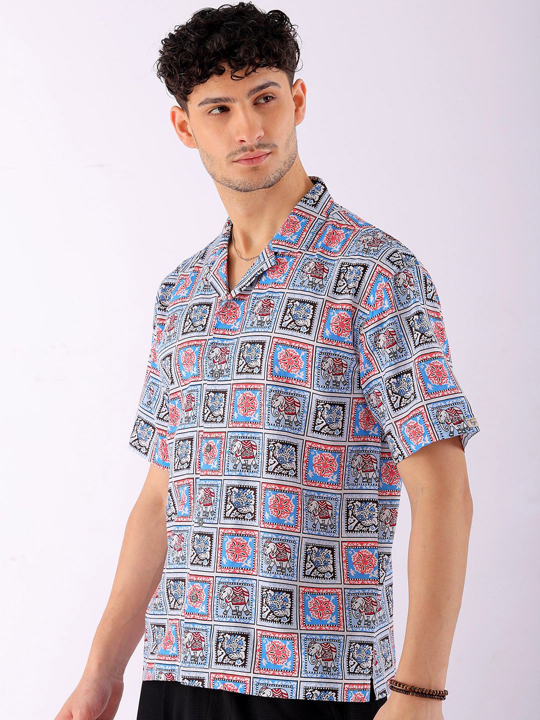 The Indian Garage Co Men Relaxed Fit Indie Geo Mosaic Printed Resortwear Shirt