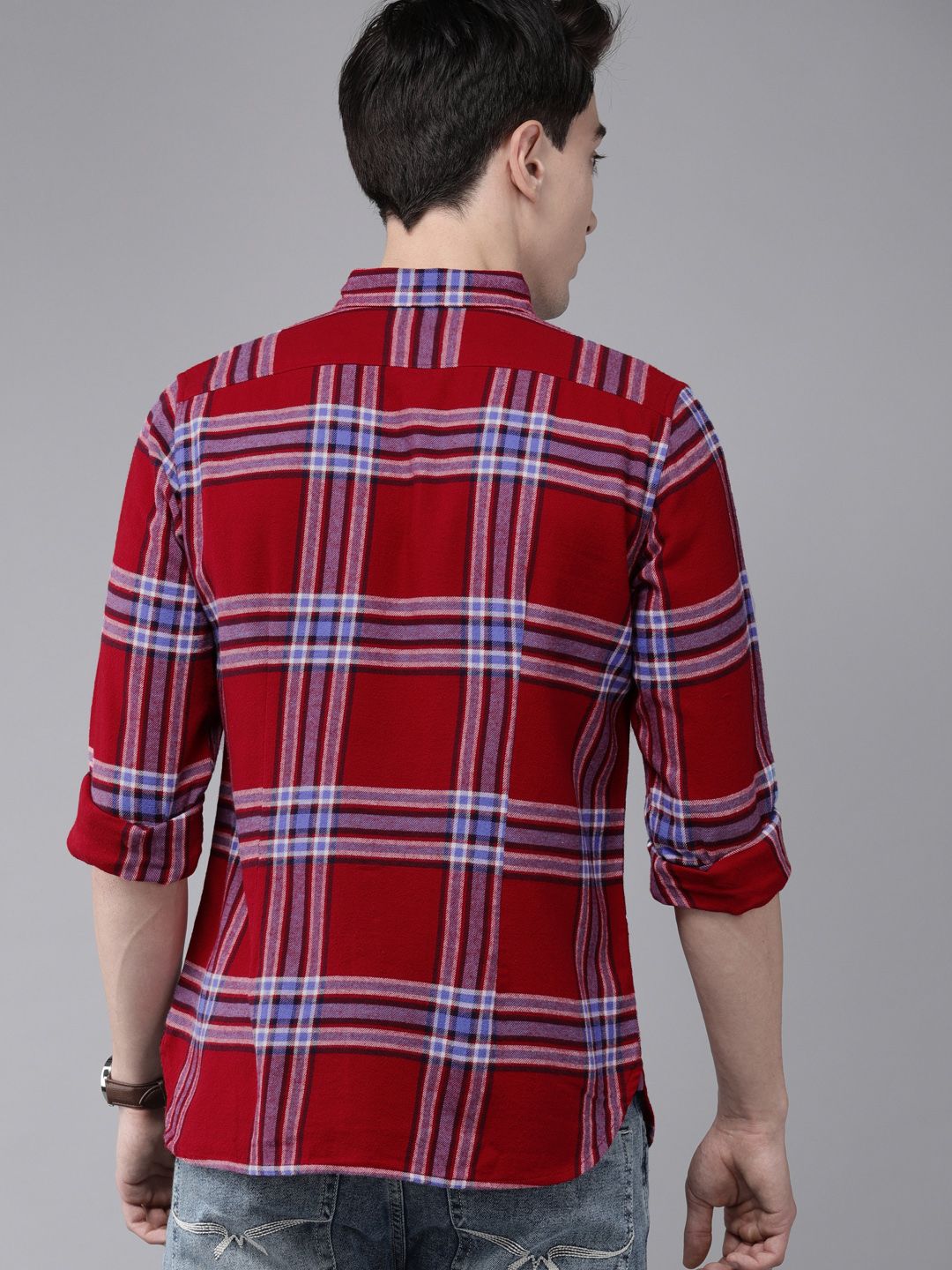 THE BEAR HOUSE Men Red Slim Fit Windowpane Checks Opaque Checked Casual Shirt