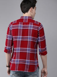 THE BEAR HOUSE Men Red Slim Fit Windowpane Checks Opaque Checked Casual Shirt